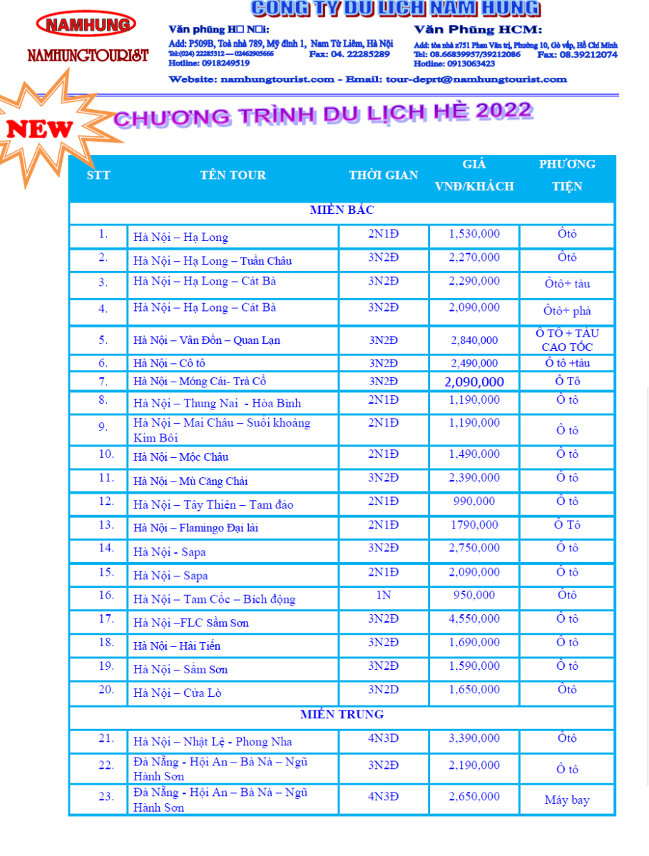 bảng giá tour du lịch - Hình 2