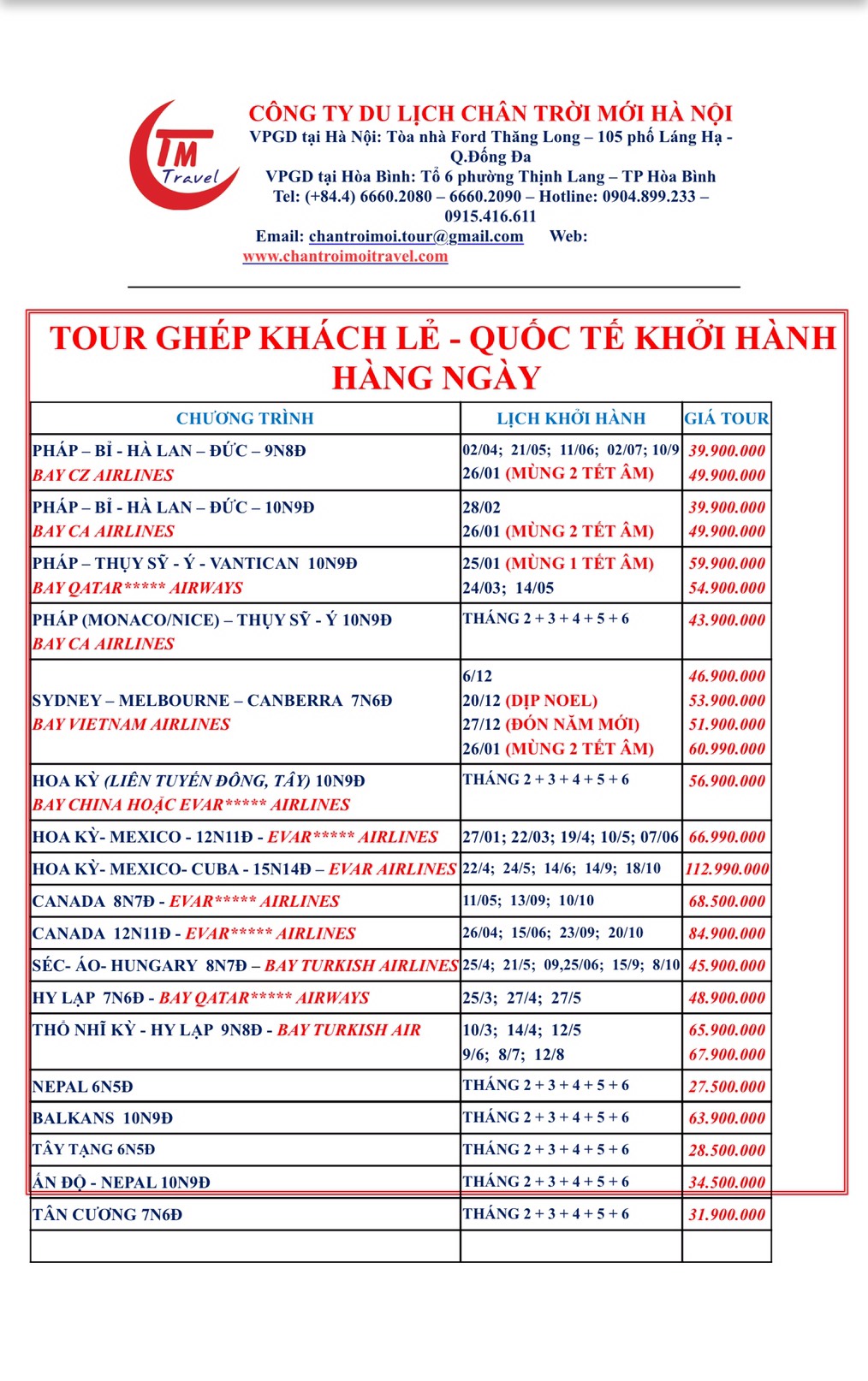 bảng giá tour du lịch - Hình 3