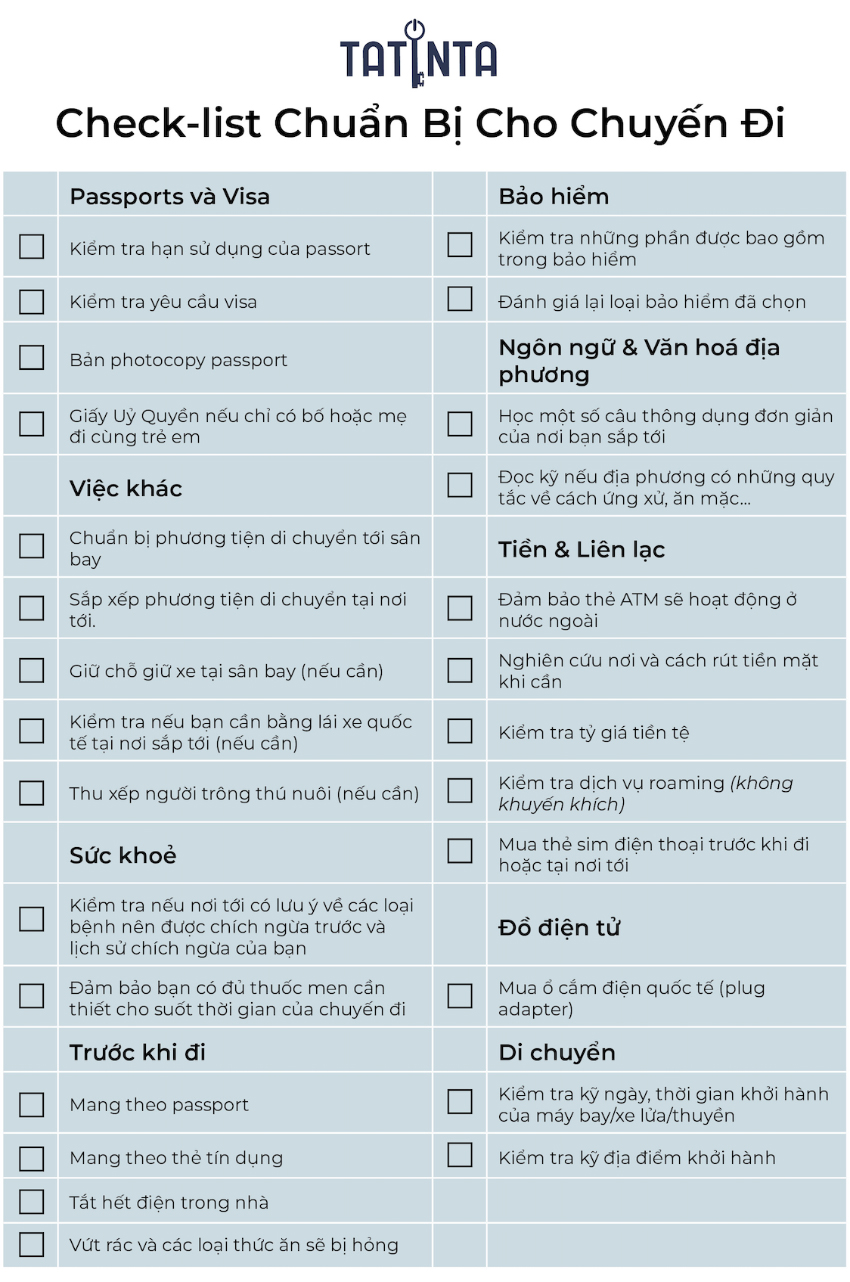 checklist du lịch - Hình 2