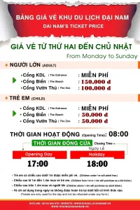 giá vé khu du lịch đại nam