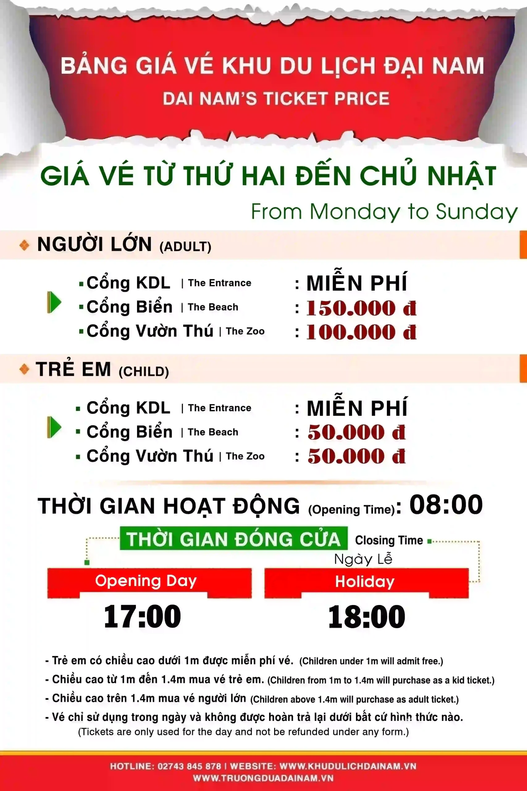 giá vé khu du lịch đại nam - Hình 1