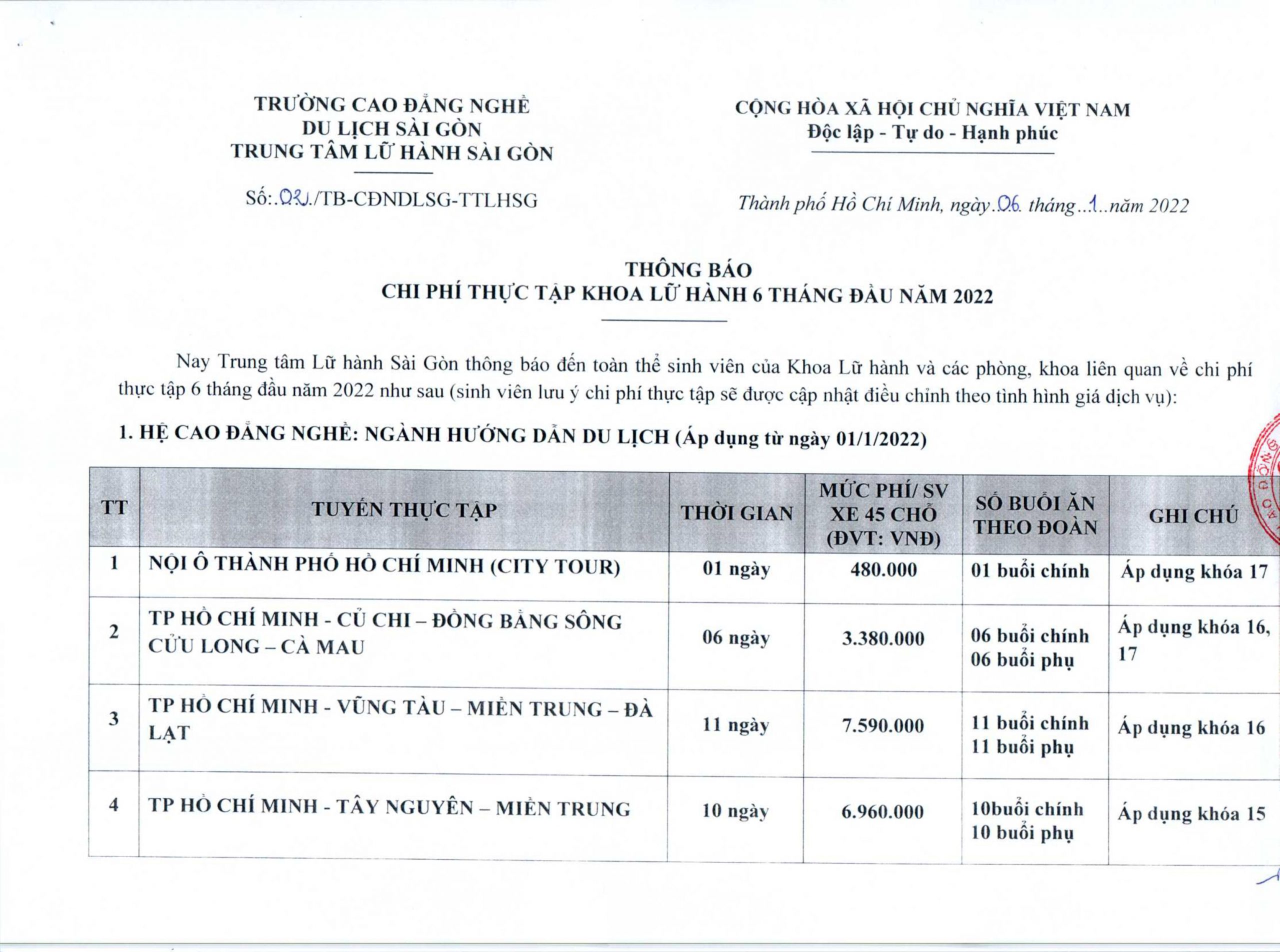 học phí cao đẳng du lịch sài gòn - Hình 1