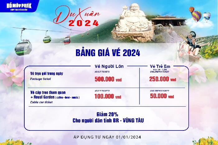 khu du lịch hồ mây vũng tàu, giá vé - Hình 1