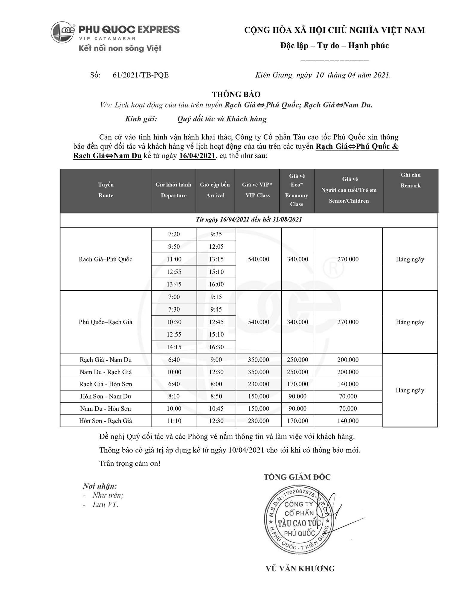 lịch tàu chạy rạch giá nam du - Hình 2