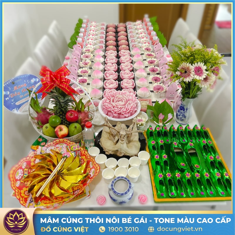 mâm cúng thôi nôi bé gái - Hình 1
