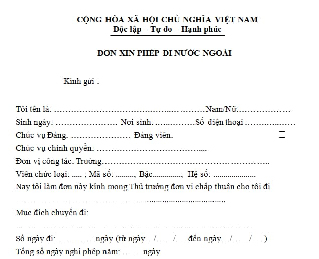 mẫu đơn xin đi du lịch nước ngoài - Hình 2