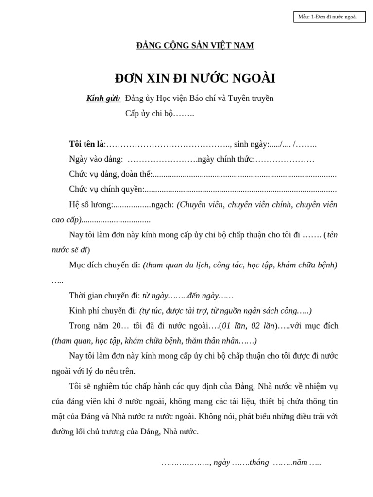 mẫu đơn xin đi du lịch nước ngoài - Hình 5