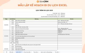 mẫu lập kế hoạch đi du lịch excel