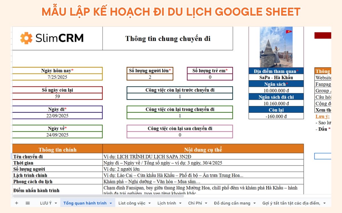 mẫu lập kế hoạch đi du lịch excel - Hình 5