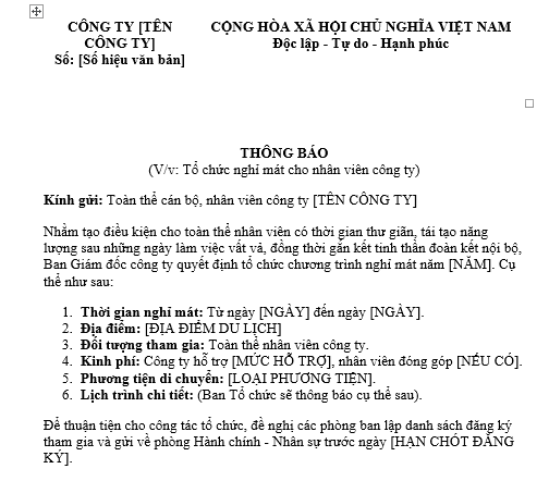 thông báo đi du lịch cho nhân viên - Hình 1