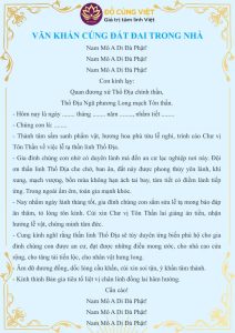 văn khấn cúng đất đai trong nhà