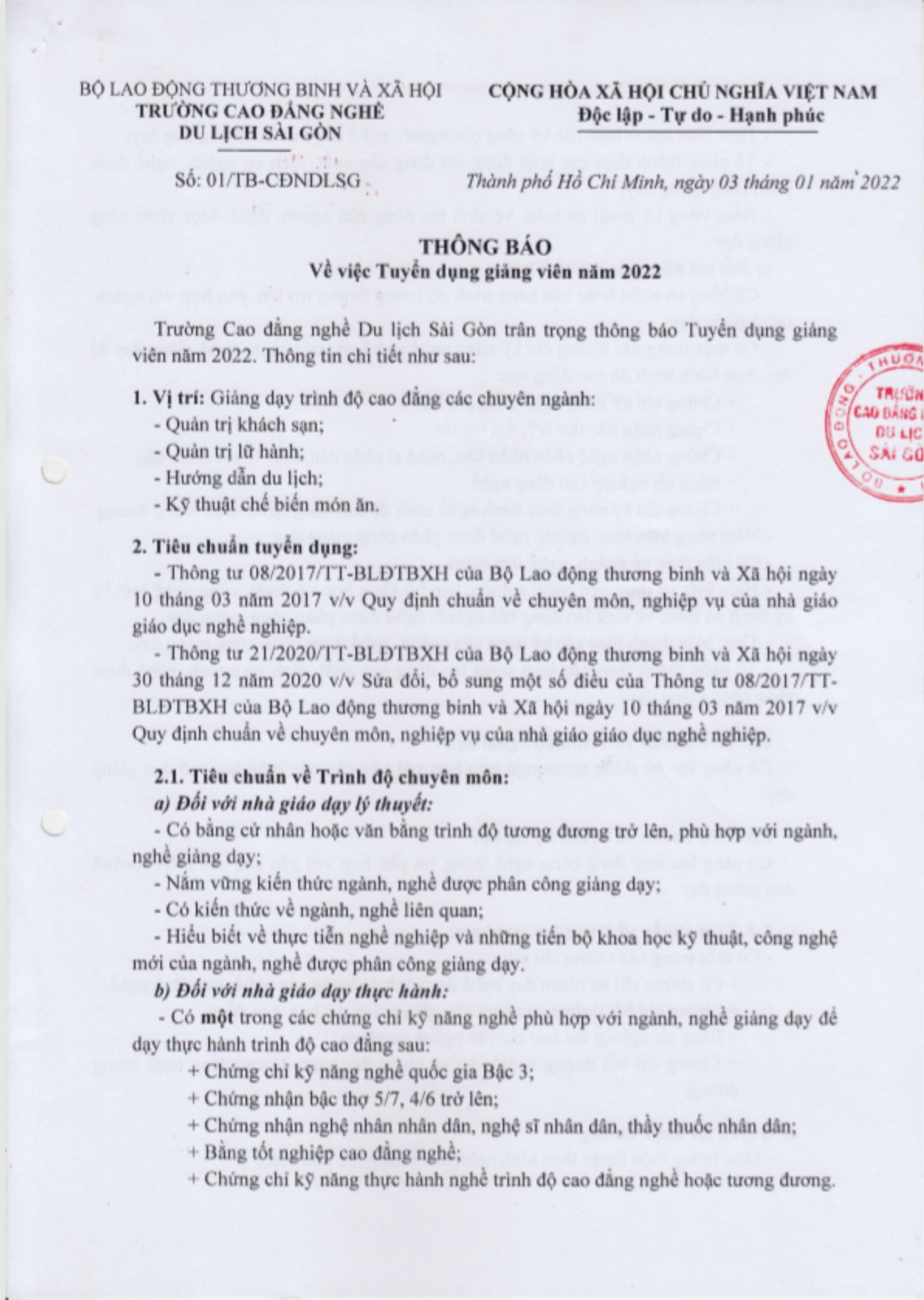 cao đẳng du lịch sài gòn tuyển dụng - Hình 1