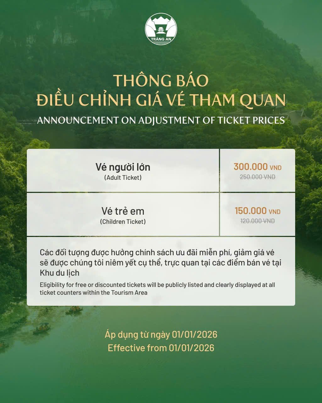 giá vé du lịch tràng an - Hình 1