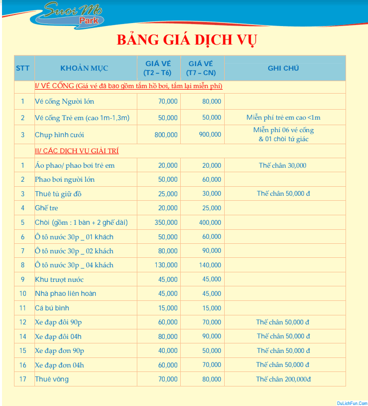 giá vé khu du lịch suối mơ - Hình 3