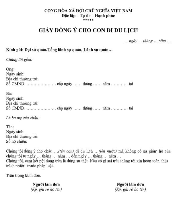giấy đồng ý cho con đi du lịch - Hình 2