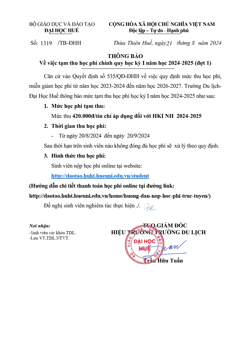 học phí đại học du lịch huế - Hình 2