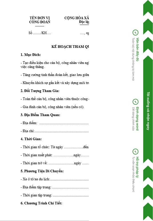 kế hoạch tham quan du lịch - Hình 2