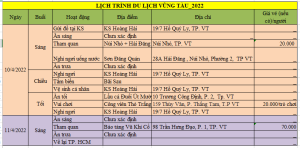 lịch trình đi du lịch