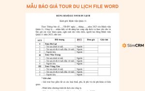 mẫu báo giá tour du lịch