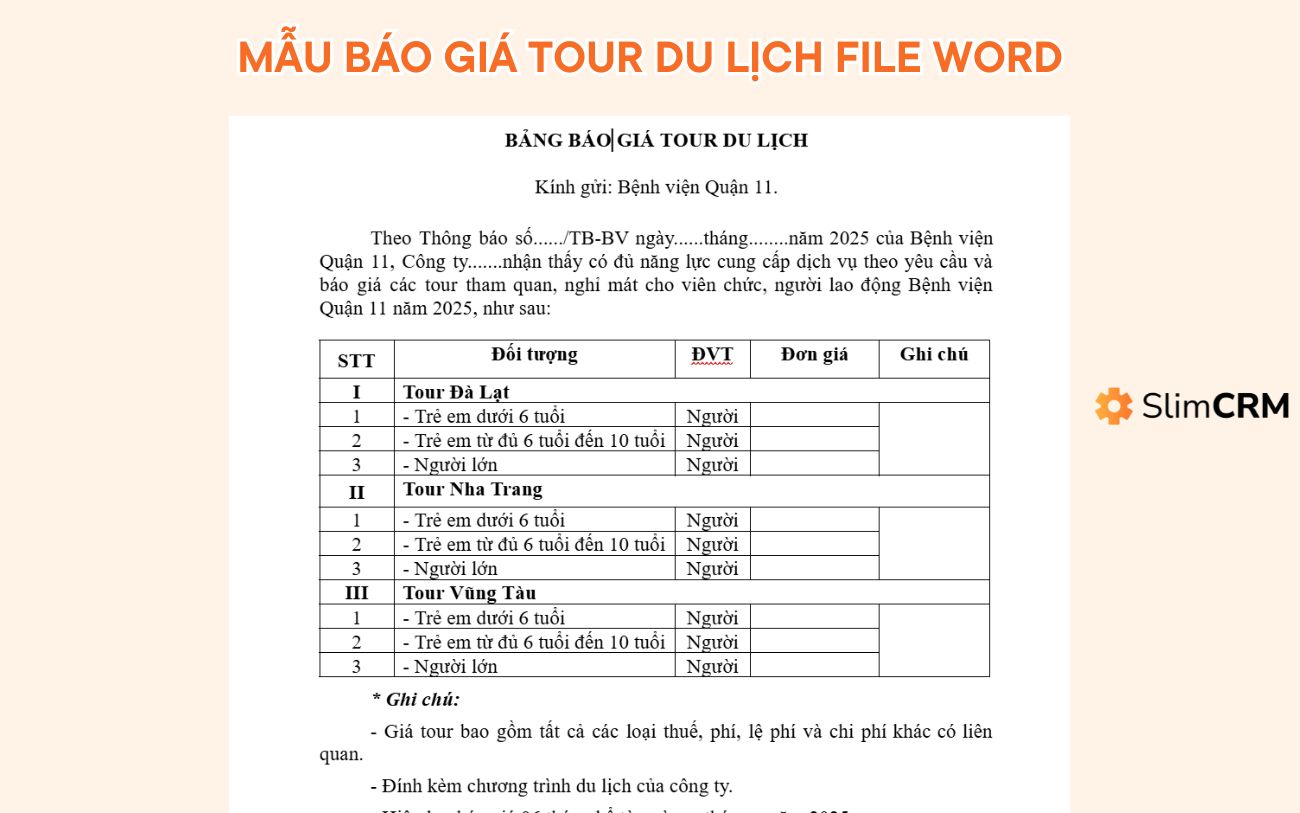 mẫu báo giá tour du lịch - Hình 1