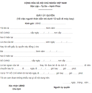 mẫu giấy ủy quyền cho trẻ em đi du lịch