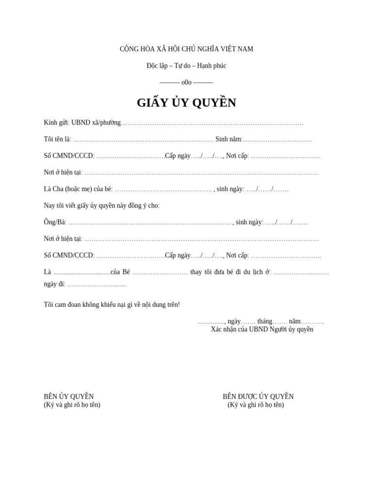 mẫu giấy ủy quyền cho trẻ em đi du lịch - Hình 5