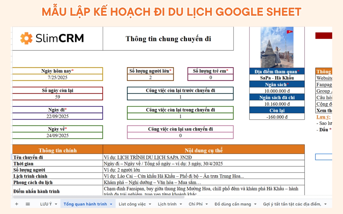 mẫu lịch trình du lịch excel - Hình 5