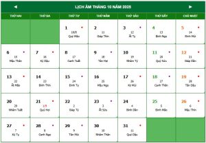 tháng 10 âm lịch thiếu hay đủ