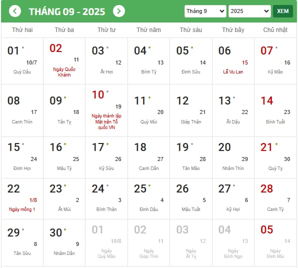 tháng 9 âm lịch thiếu hay đủ - Hình 2