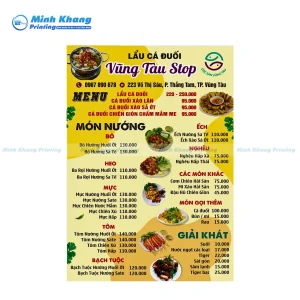 thực đơn ăn uống quán lẩu
