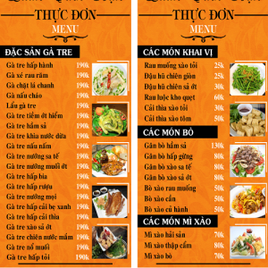 thực đơn món ăn quán nhậu