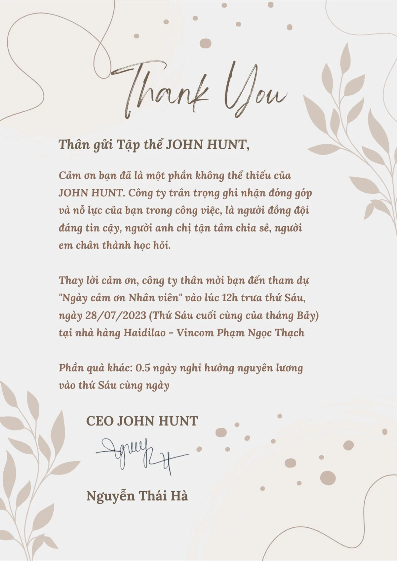 email cảm ơn nhân viên tổ chức tour - Hình 5