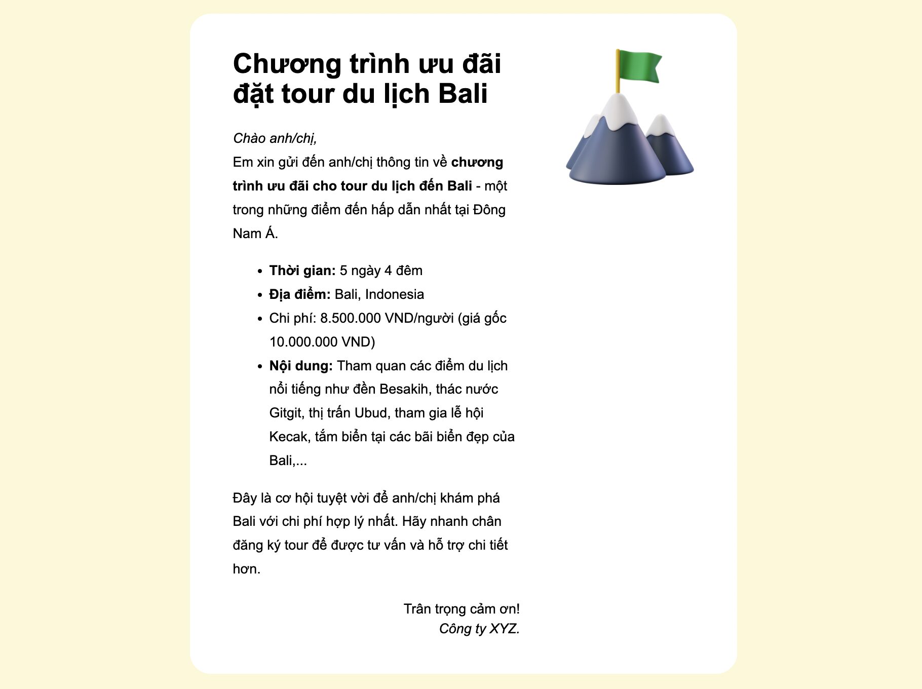 email chúc khách VIP trước tour - Hình 3