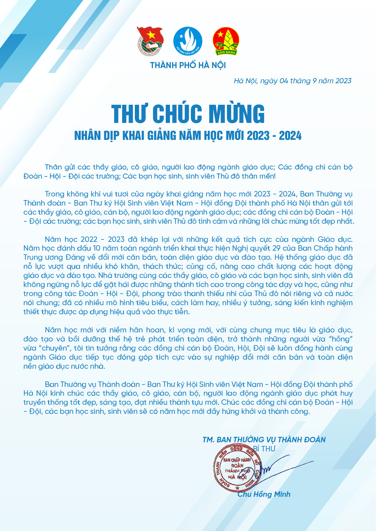 email chúc khách đoàn khởi hành - Hình 1