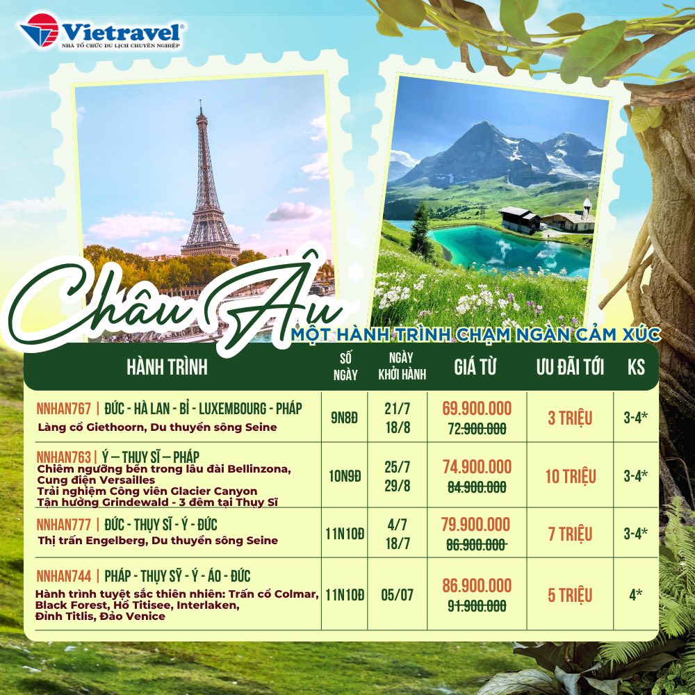 giá tour du lịch châu âu vietravel - Hình 2