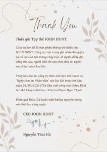 lời cảm ơn nhân viên homestay