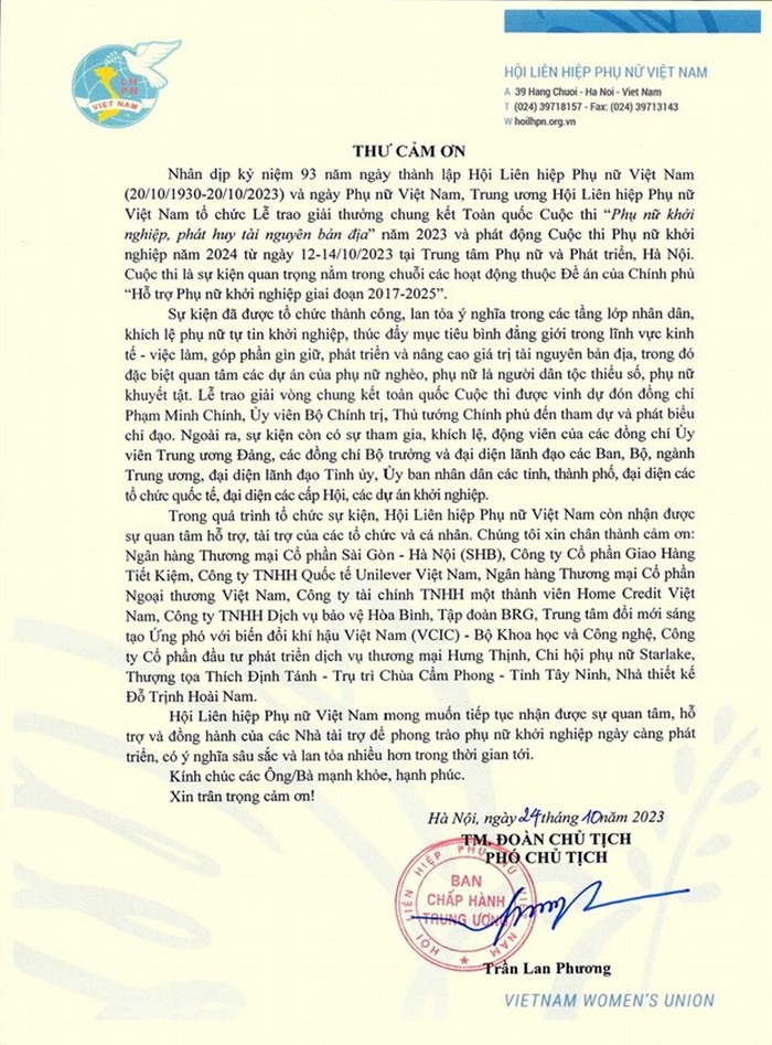 lời cảm ơn sau chuyến du lịch hội phụ nữ - Hình 1