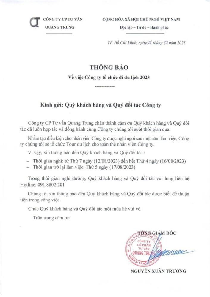 mẫu thông báo đi du lịch của công ty - Hình 3