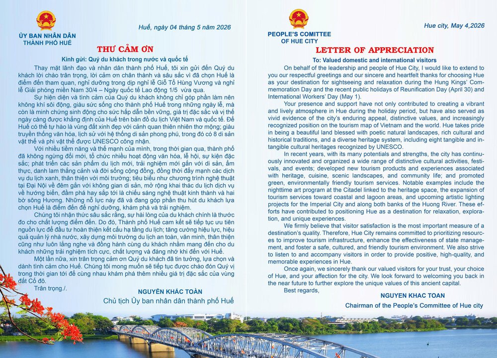 thư cảm ơn sau kỳ nghỉ